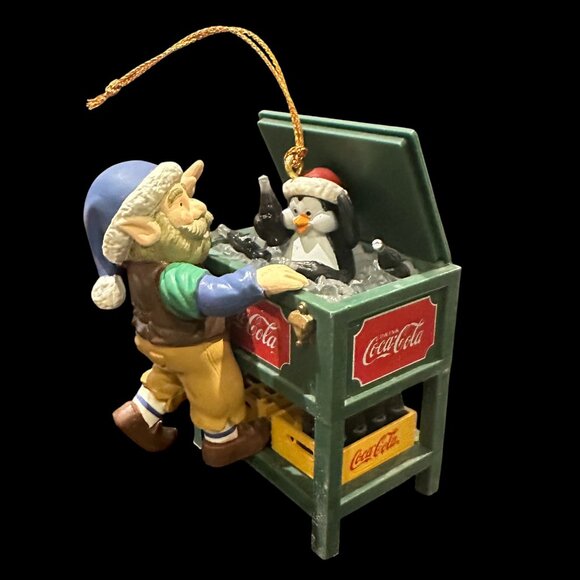 Vintage Coca-Cola Elf & Penguin Ornament – Christmas Coke Cooler Scene - Picture 2 of 8